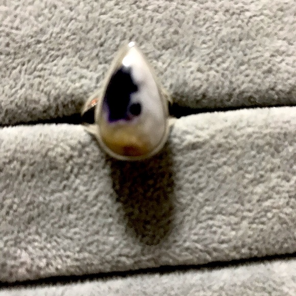 New Sterling Silver Purple Teardrop Morado Violet Flame Opal Ring Size 6.25 - Picture 9 of 14